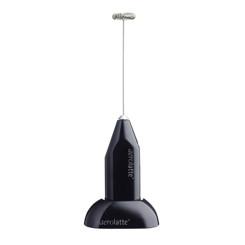 Black Handheld Stainless Steel Milk Frother with Stand