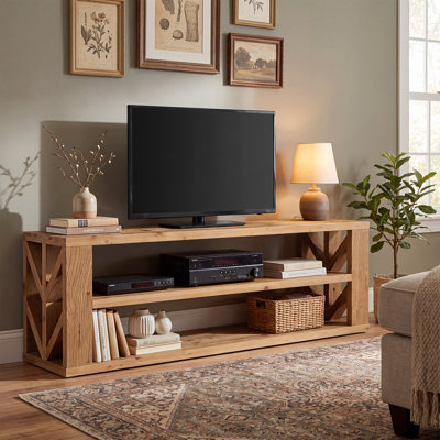Meuble télé 55 po en bois massif avec tablette de rangement à 3 niveaux pour téléviseur de 65 po ou moins