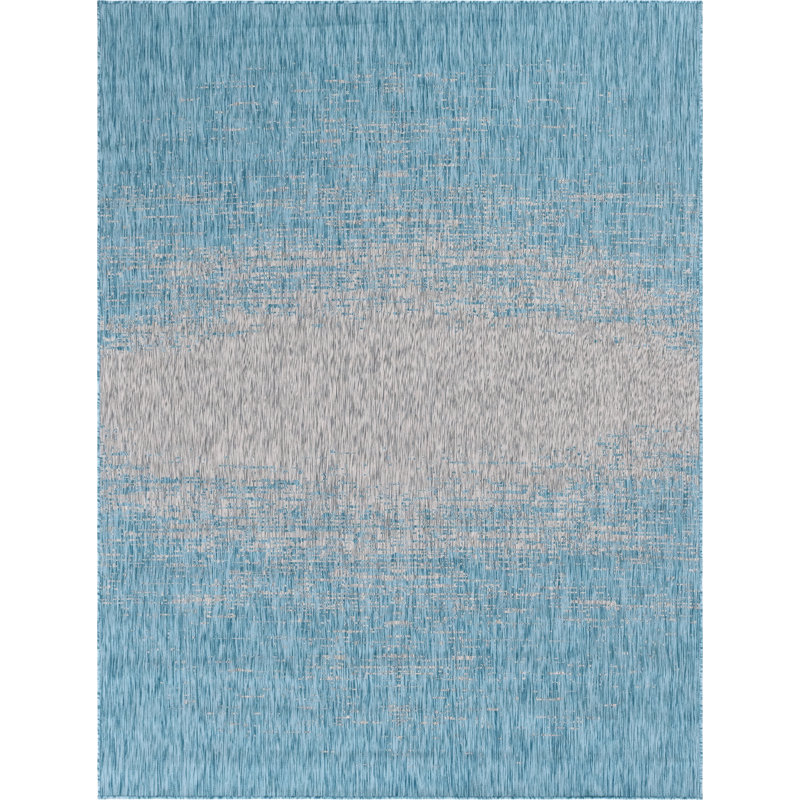 Tapis intérieur / extérieur bleu abstrait Datto, Rectangle 9 pi x 12 pi 2 po, Turquoise