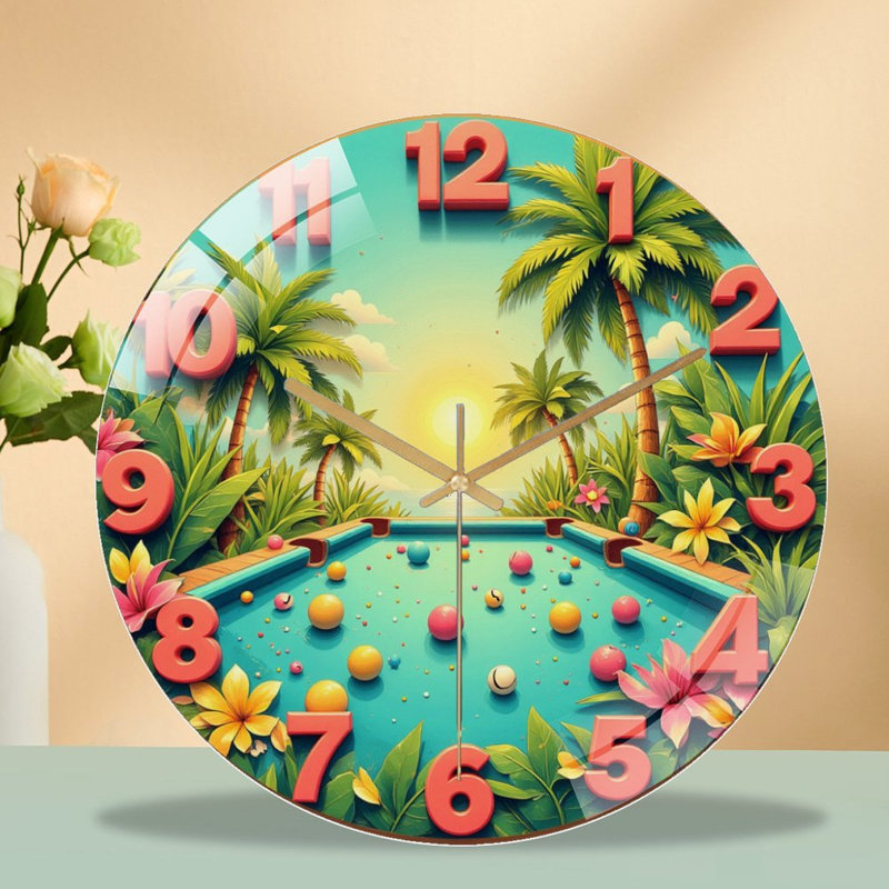 Horloge murale tropicale avec boules colorées et fleurs - horloge murale moderne en verre 12 po