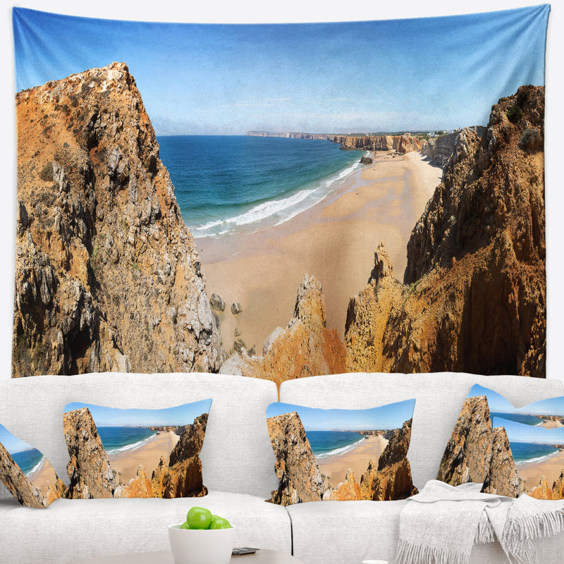 Paysage, baie rocheuse, Portugal, paysage, tapisserie, H 32 po x l 39 po