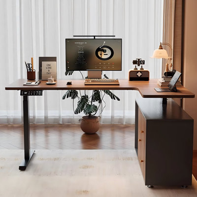 Bureau ajustable électrique rétro avec armoires latérales