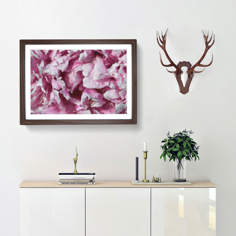 Beautiful Pink Carnation Petals 1 Piece Single Picture Frame Painting on MDF, 62cm H x 87cm W x 2cm D, Walnut