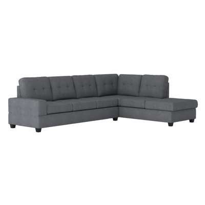 Modern Sofa 2-Piece Sectional Reversible Sofa Chaise Tufted Microfiber Upholstered Drop-Down Cup-Holder Solid Wood Frame
