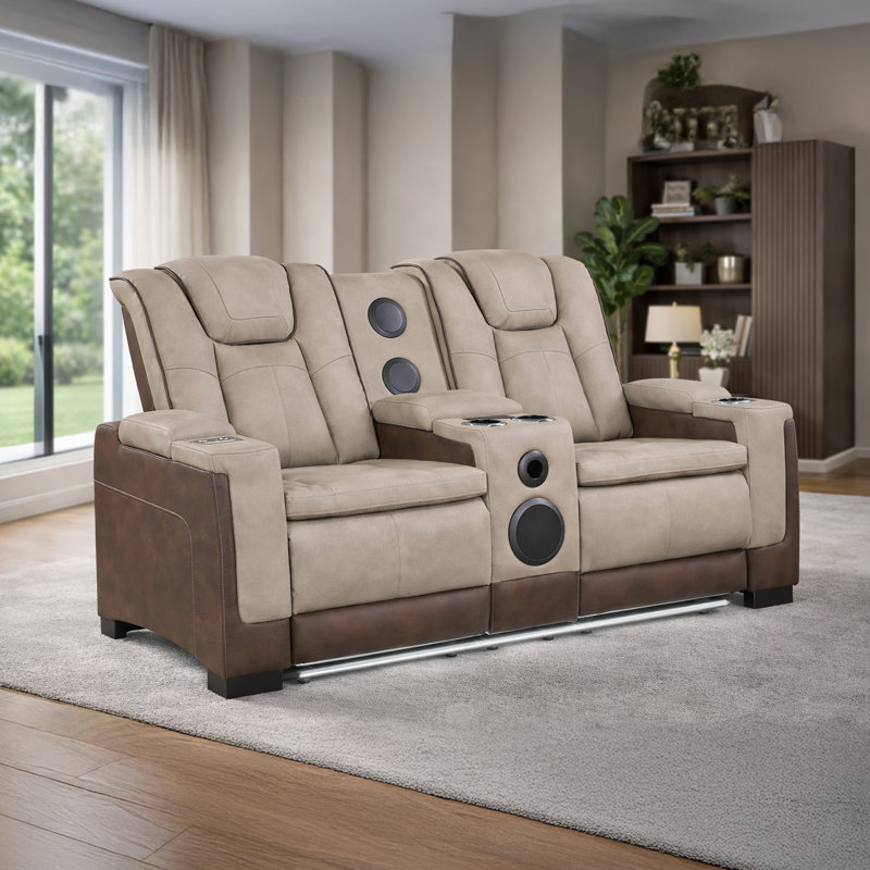 Imperial Power Reclining Loveseat with Built-In Subwoofer and Bluetooth Speakers, Armrest Pocket Wireless Charging, Brown