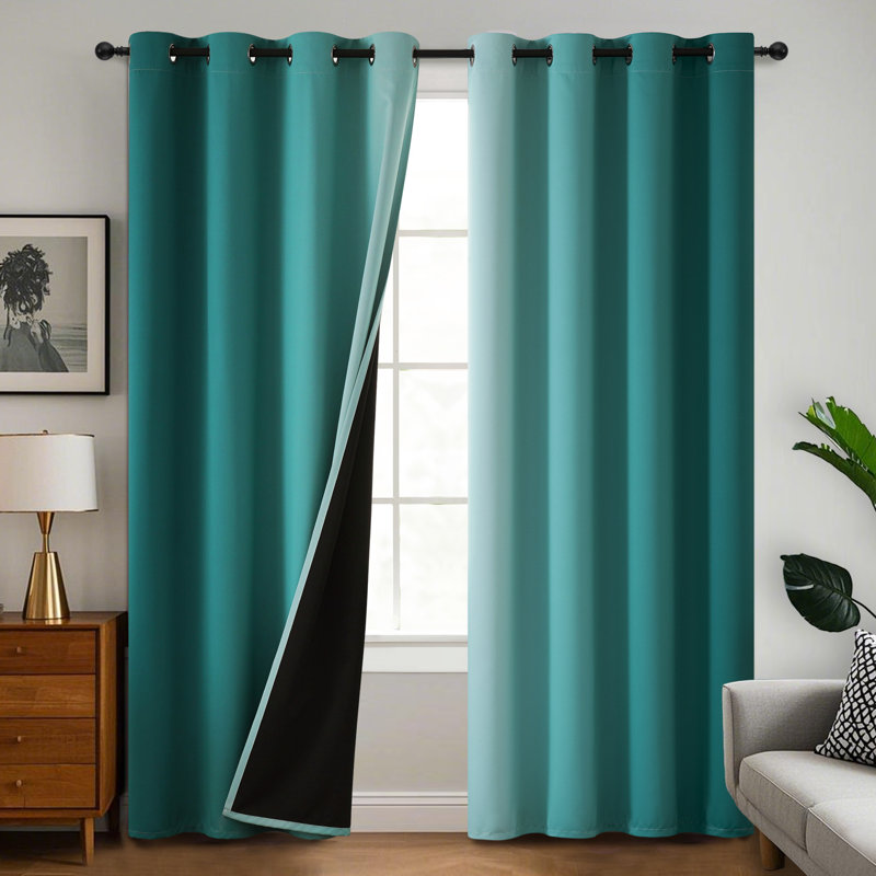 Ombre 100% Blackout Curtain-Room Darkening Grommet Drapes for Bedroom&Living Room, 52" W x 84" L, Teal