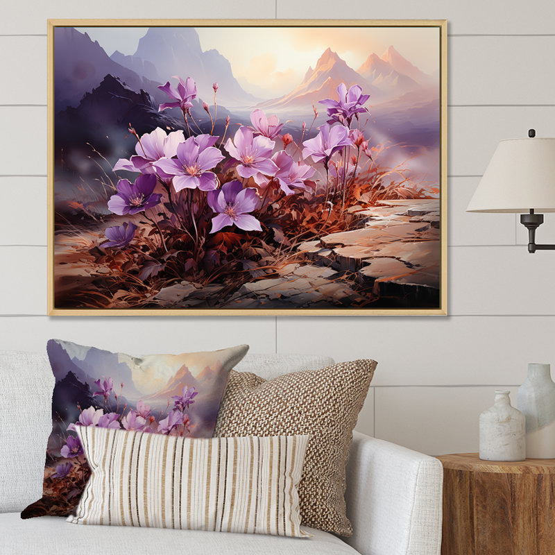 «Violets Charm In Mountain Scenery», reproduction sur toile, Cadre naturel flottant, 34" H x 44" W