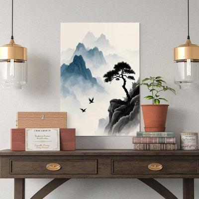 Canvas Wall Art Japanese Ink Wash Mountain Pine Crane Canvas Wall Art 1 Vintage Poster Print Home Decor