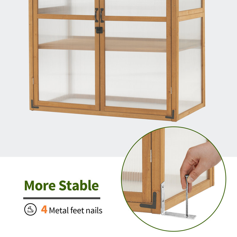 44.5" W x 24.8" D Cold Frame Greenhouse with Adjustable Shelves for Outdoor Indoor Use, Light Brown