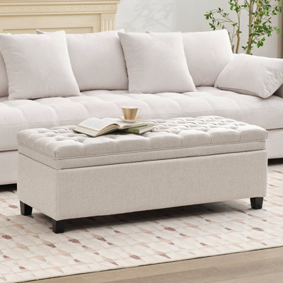 Cassina 51" Linen Upholstered  Storage Ottoman Bench 