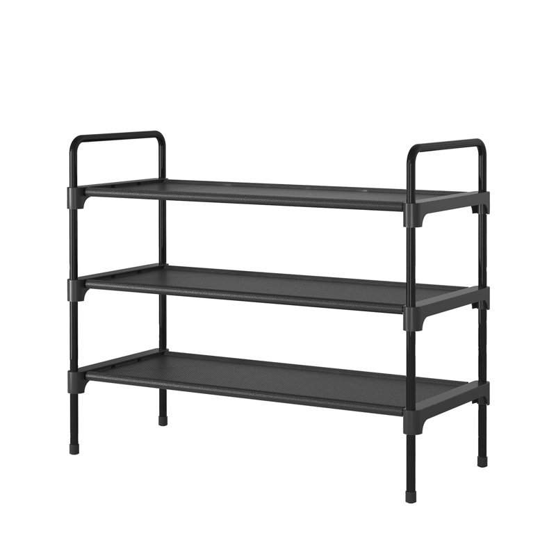 Shoe Rack for Closet, Sturdy Shoe Storage for Entryway, Space-Saving Shoe Rack Small and Shoe Shelf, 27.6" Wide, Black, Black