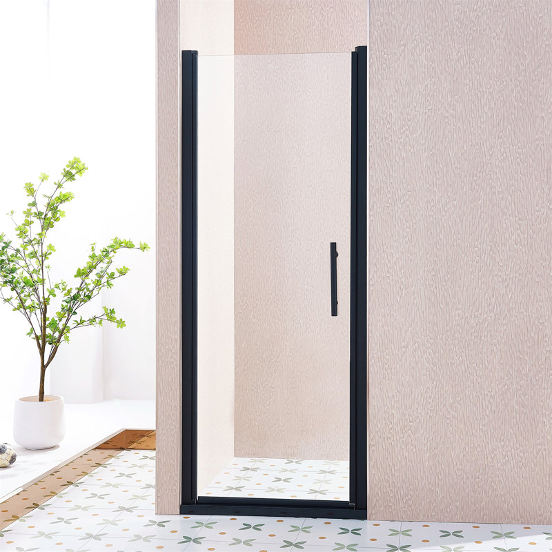 30-31.5"W X 75"H Pivot Single Swing Shower Door, Aluminium Alloy In Matte Black, 1/4" (6Mm) Thick SGCC Tempered Clear Glass.