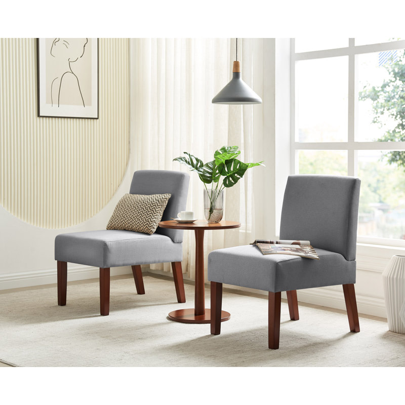 Fabric Accent Chair Set Of 2 With Round Wood Table