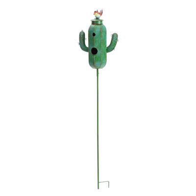 Piquet de jardin en métal avec oiseau rouge Cactus