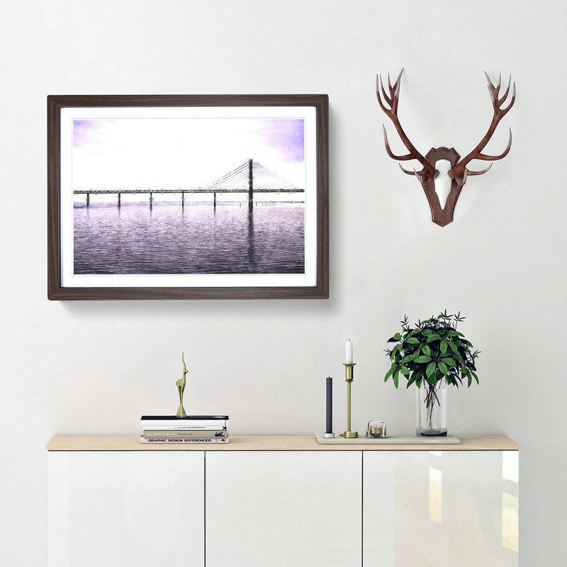 Oresund Bridge - Picture Frame Graphic Art Print, 24cm H x 33cm W x 2cm D, Walnut Framed