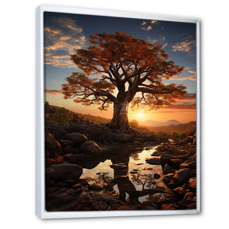 Ladijah African Baobab Tales III sur toile, H 44 po x l 34 po x P 1,5 po, Cadre flottant blanc