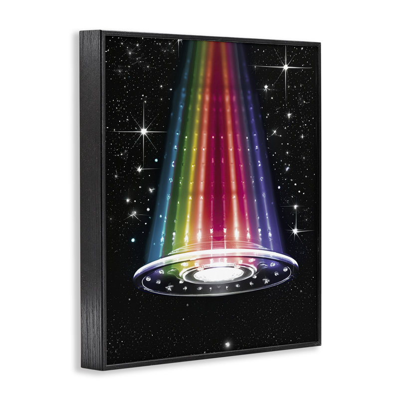 Giclée arc-en-ciel arc-en-ciel UFO, design par Sasha, H 14 po x l 11 po, Giclée encadrée noir minuit