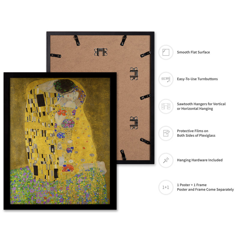 Gustav Klimt - The Kiss No1, 12"H x 16"W, Poster, Black Framed