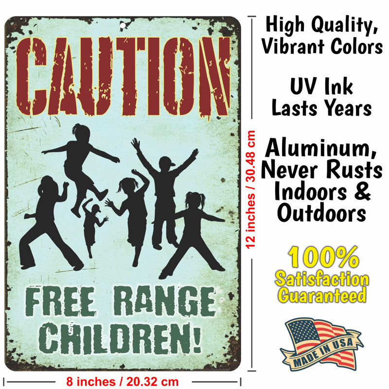 Rustic Novelty Bar Sign, Caution, Free Range Children Sign