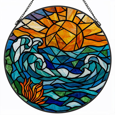 Panneau de vitrail 12 "H Sunset Waves