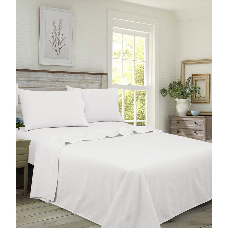 100% Cotton Sheet Set, King Sheet Set + 1 Fitted Sheet + 2 Pillowcases, White