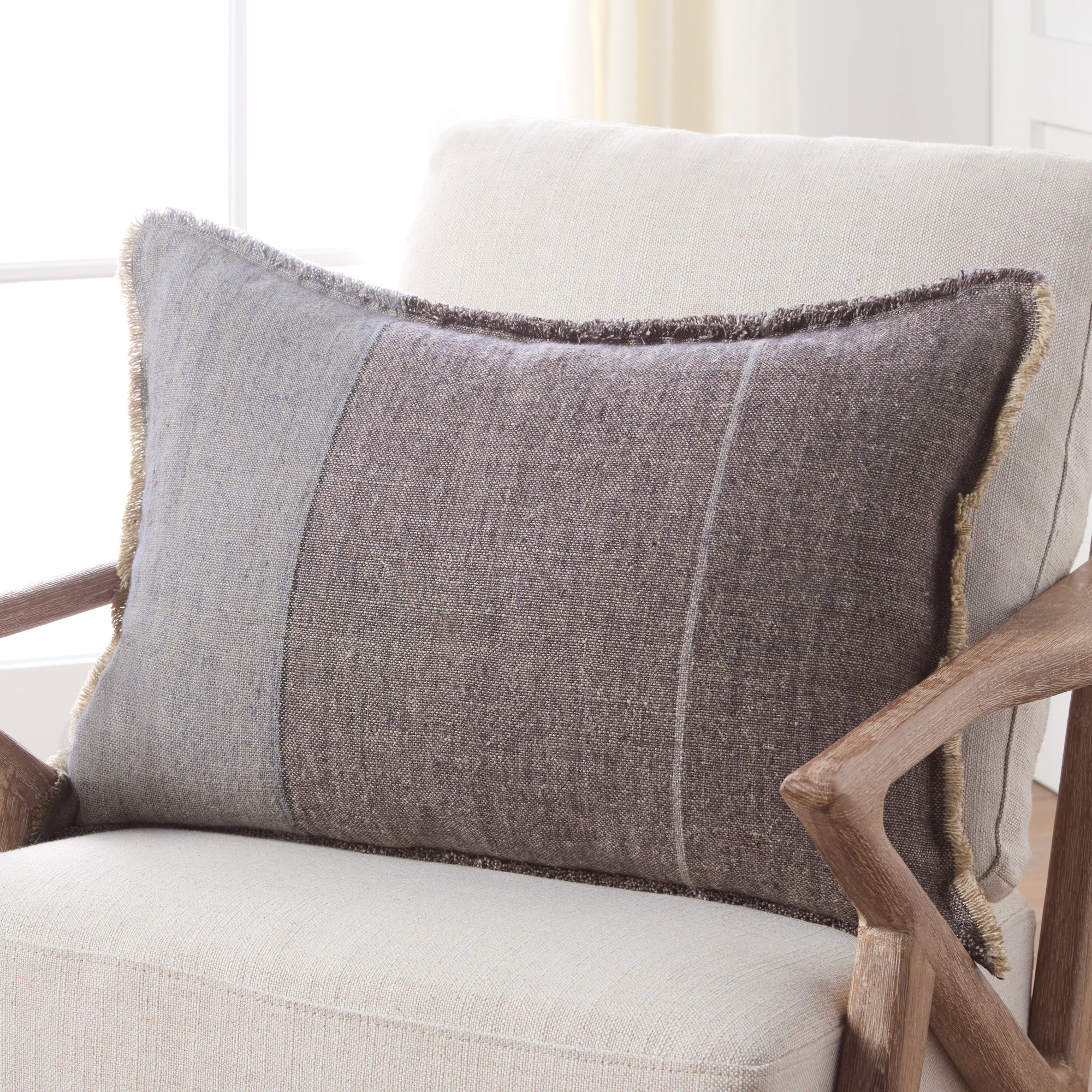 Rockefeller Fringed Linen Throw Pillow, Gray, 16" H x 24" W, Pillow Cover Only - No Insert