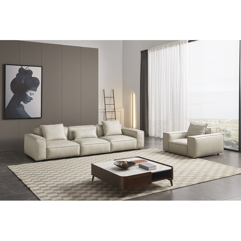 Chaise en cuir EK8008, Cuir véritable gris clair