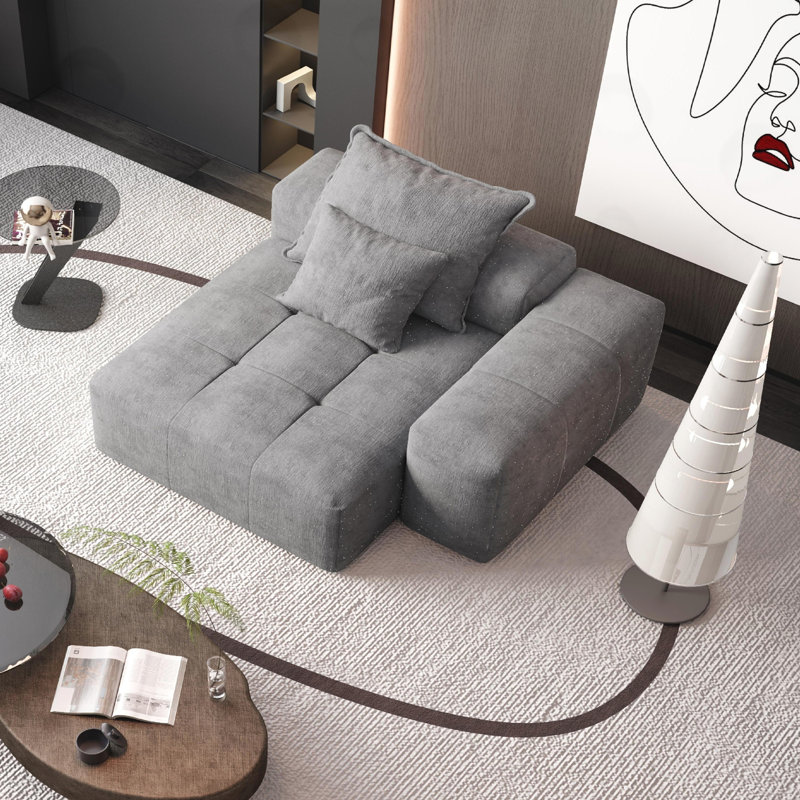 Modern Chenille Sofa with 2 Pillows, Gray