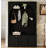 Retro Arched Entryway Storage Bench With 3 Cabinets, Wooden Coat Rack Organizer With 4 Golden Hooks-154163003