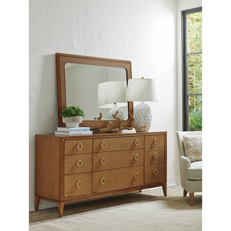Wood Framed Raffia Mirror