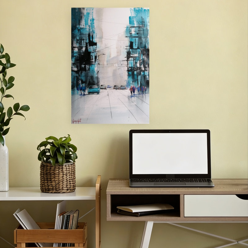 «Abstract City Street», impression d'art moderne impressionniste de la ville, 18" H x 12" W