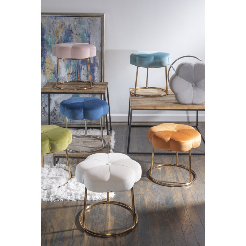 Bonview Flower Upholstered Velvet Metal Accent Stool, Gray