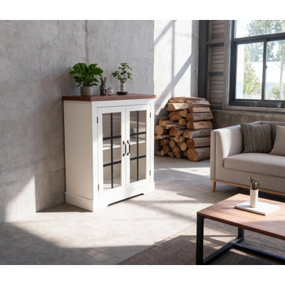 Buffet Cabinet with Storage, Sideboard Buffet with Glass Doors, Built-in Power Outlet, Elegant Top Plate
