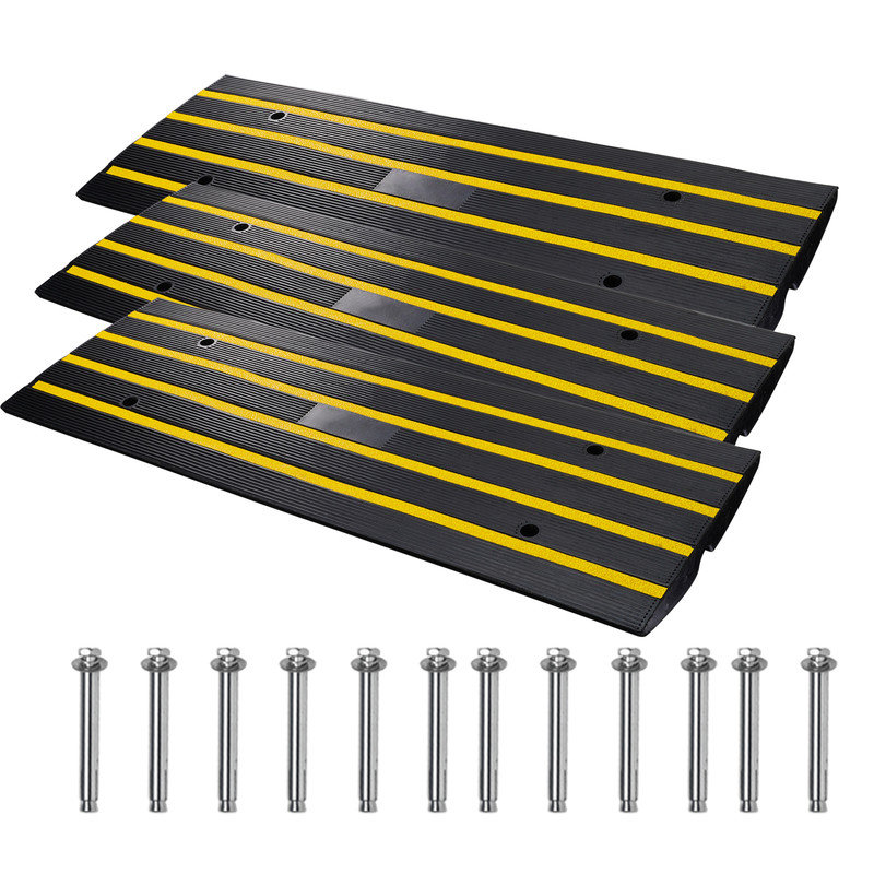 Ensemble de 3 rampes en caoutchouc pour garage et trottoir