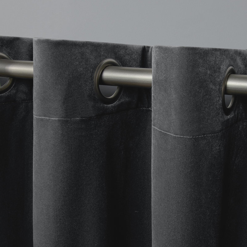 Cambra Velvet Semi-Sheer Grommet Curtain Panels, Soft Gray, 54"L x 63"W