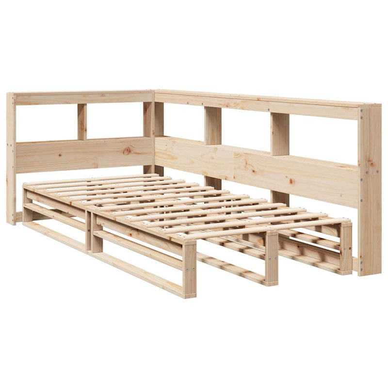 Vidaxl Solid Wood Bed with Shelf, Natural, European Double (140 x 200 cm)
