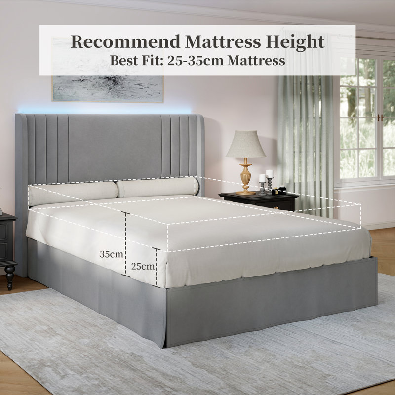 Upholstered Bed, King(5'), Grey, Velvet