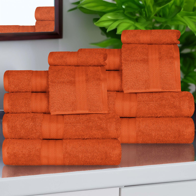 Atlas Cotton Plush Soft Highly-Absorbent Heavyweight Luxury 12 Piece Assorted Towel Set, Sandstone