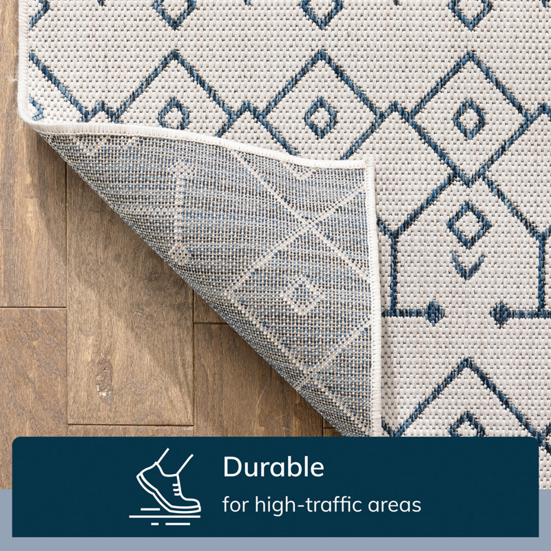 Tapis intérieur / extérieur bleu clair Marshanna, Rectangle 9 pi 3 po x 12 pi 6 po
