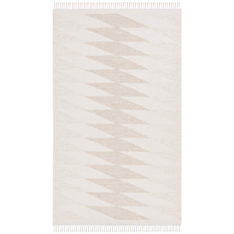 Srinath Kilim Flat Weave Wool/Cotton Geometric Rug in Ivory/Taupe, Rectangle 4' x 6'