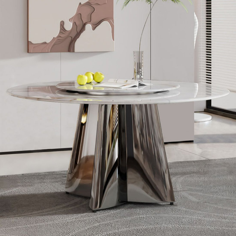 Marble round dining table, 29.53”H x 47.24”L x 47.24”W