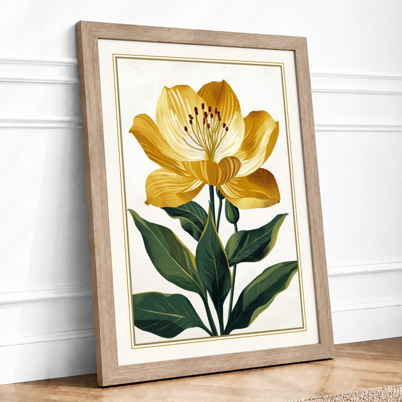 Golden Bloom Botanical - Framed Print, A4 - 29.7 x 21.0 cm, Oak