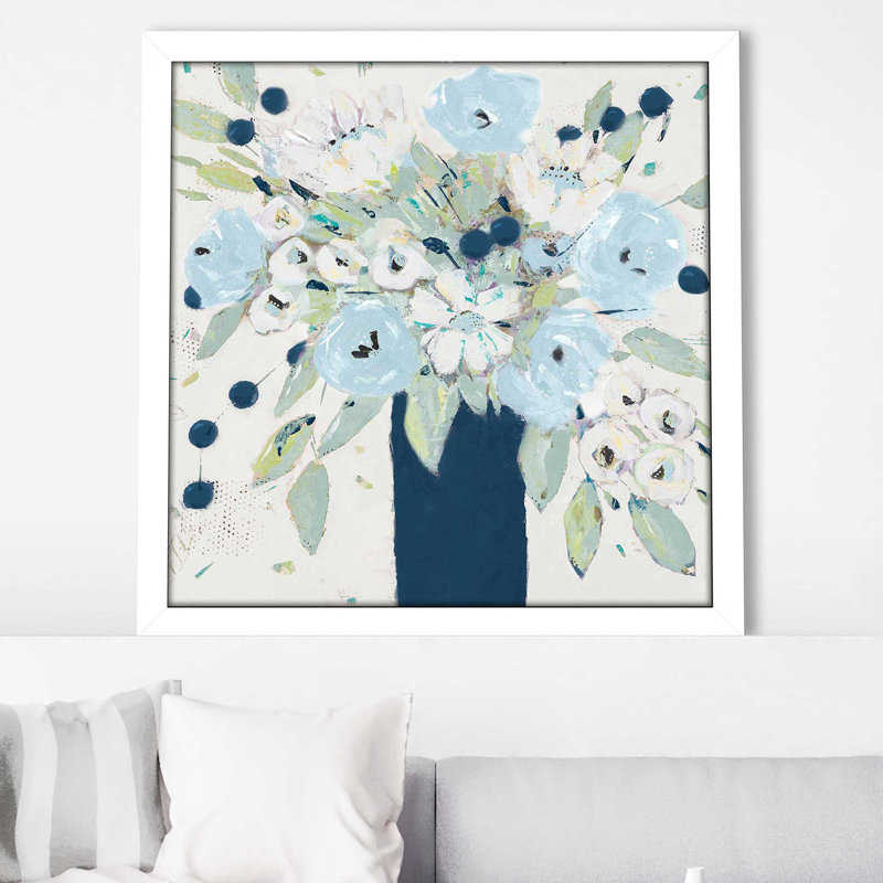 «Blue Bouquet Vase (Square)» par Krinlox Print, Cadre blanc, H 31,5 po x l 31,5 po x P 1 po