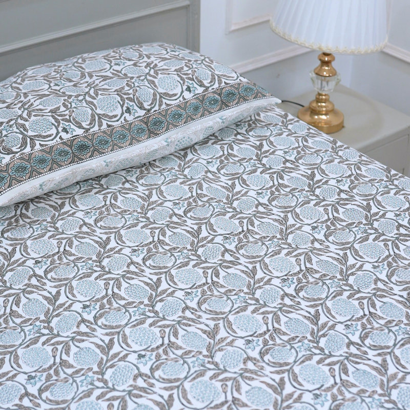 Ensemble de draps en coton Fab divine - Confort artisanal avec housses de coussin assorties, tribal, Floral brun