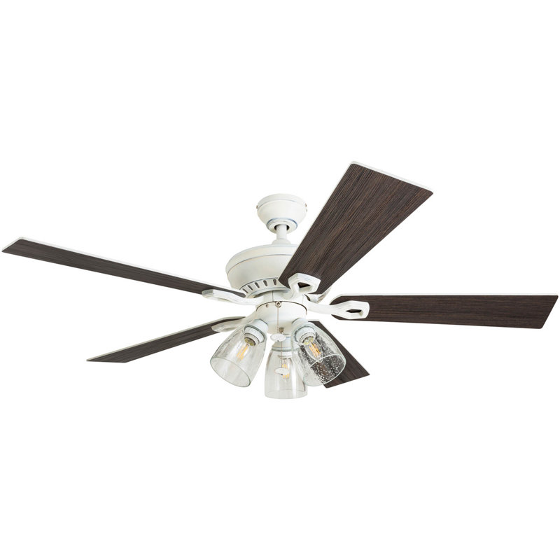 Ventilateur de plafond 52 po Glenmont, Blanc vieilli avec pales en chêne naturel