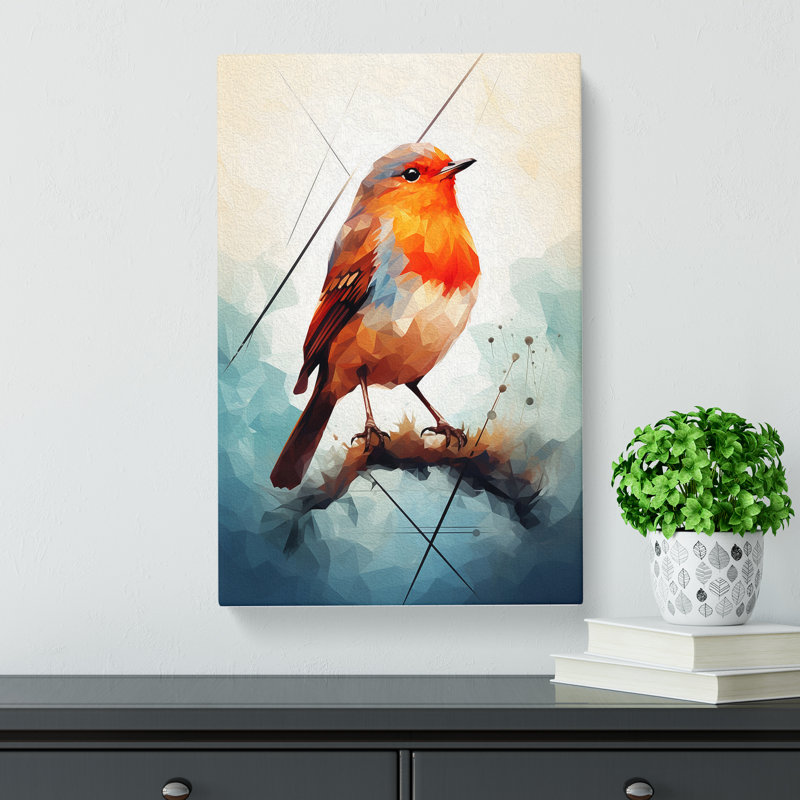 Robin Bird Geometric - No Frame Print, 76cm H x 50cm W x 3cm D