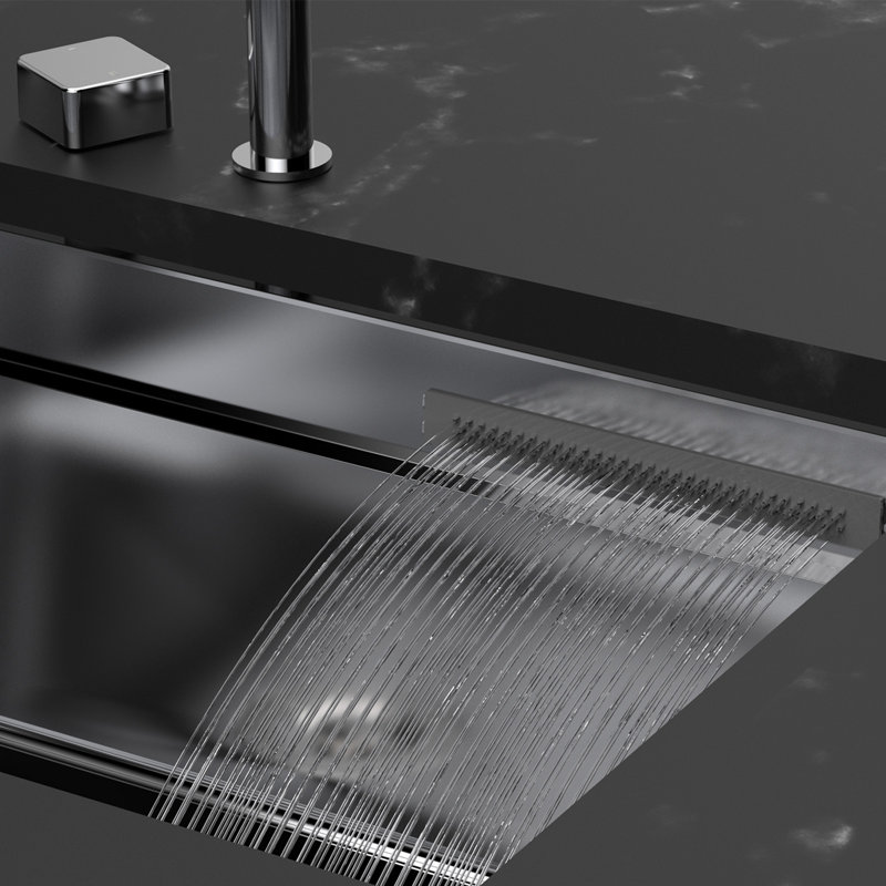 Évier de cuisine encastré carré 33 po x 22 po, évier de cuisine cascade avec robinet, évier simple en acier inoxydable avec station de travail moderne, 33 po x 22 po x 10 po, argent brossé