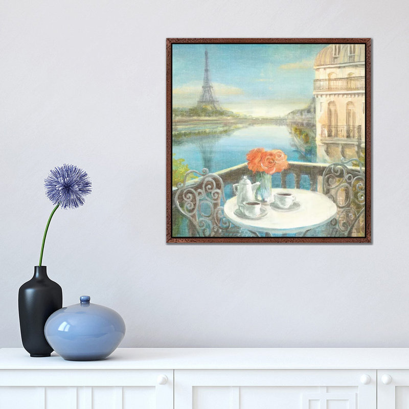 Morning On The Seine by Danhui Nai - Print on Canvas, 45.72 cm H x 45.72 cm W, Classic Brown Wood Framed