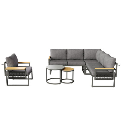 Outdoor Conversation Set 6 Places With 2 Sofas, 1 Chair And 1 Set Of Coffee Table Grey