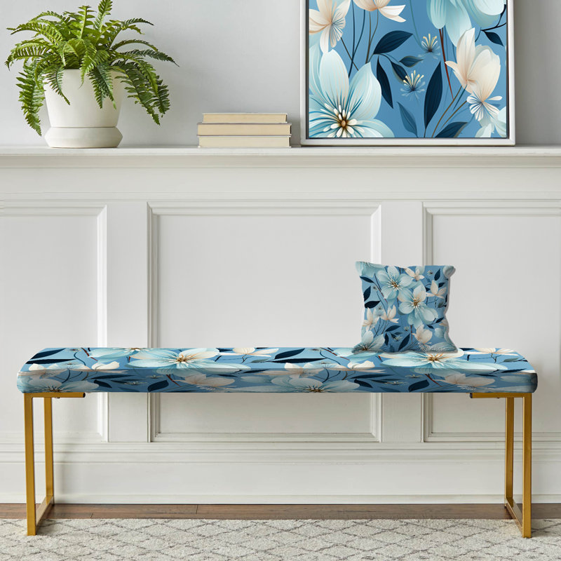 Banc floral rembourré or, Blue Coastal Harmony Floral Pattern IV
